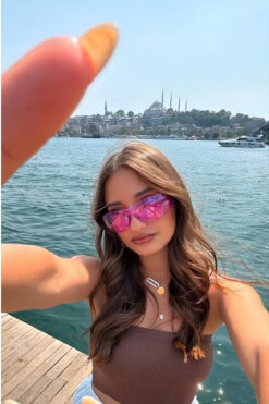 MACERATİ Milenyum Y2k Unisex Tasarım Pembe Güneş Gözlüğü