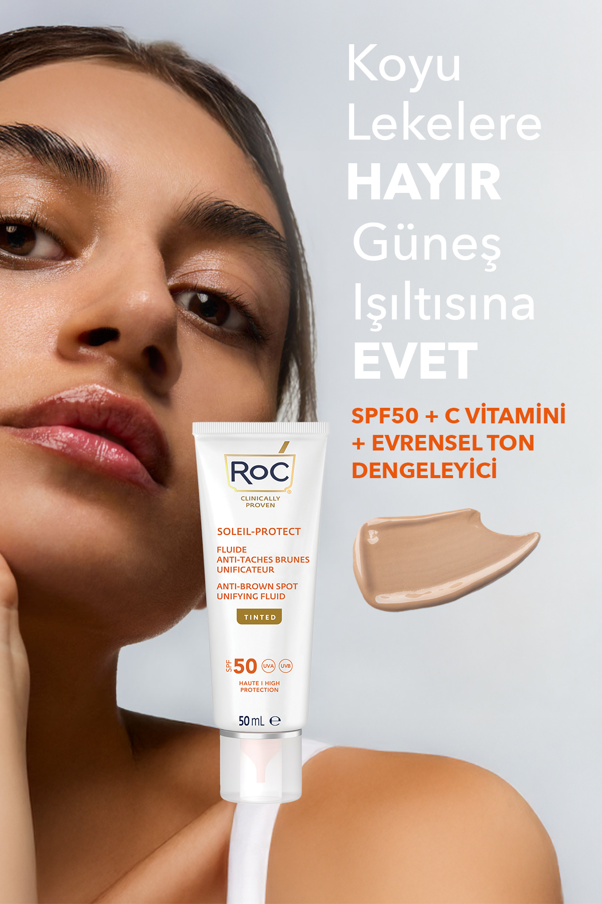 Roc C Vitaminli Leke Karşıtı ve Ton Eşitleyici Yüz Güneş Kremi SPF50 50 ml - Her Cilt Rengine Uygun - Görsel 3