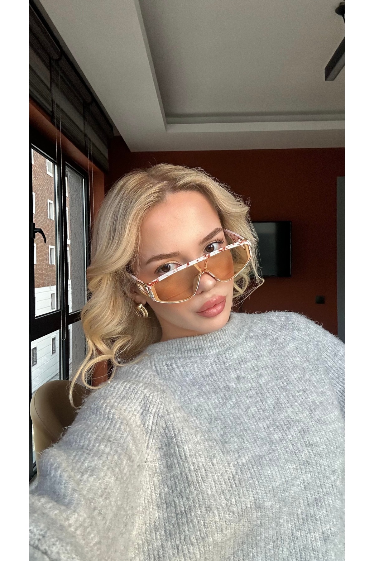 TomyHelf Yeni Sezon Şık Tasarım Mermer Desenli Çerçeve Nude Cam Vintage Unisex Güneş Gözlüğü - Görsel 2