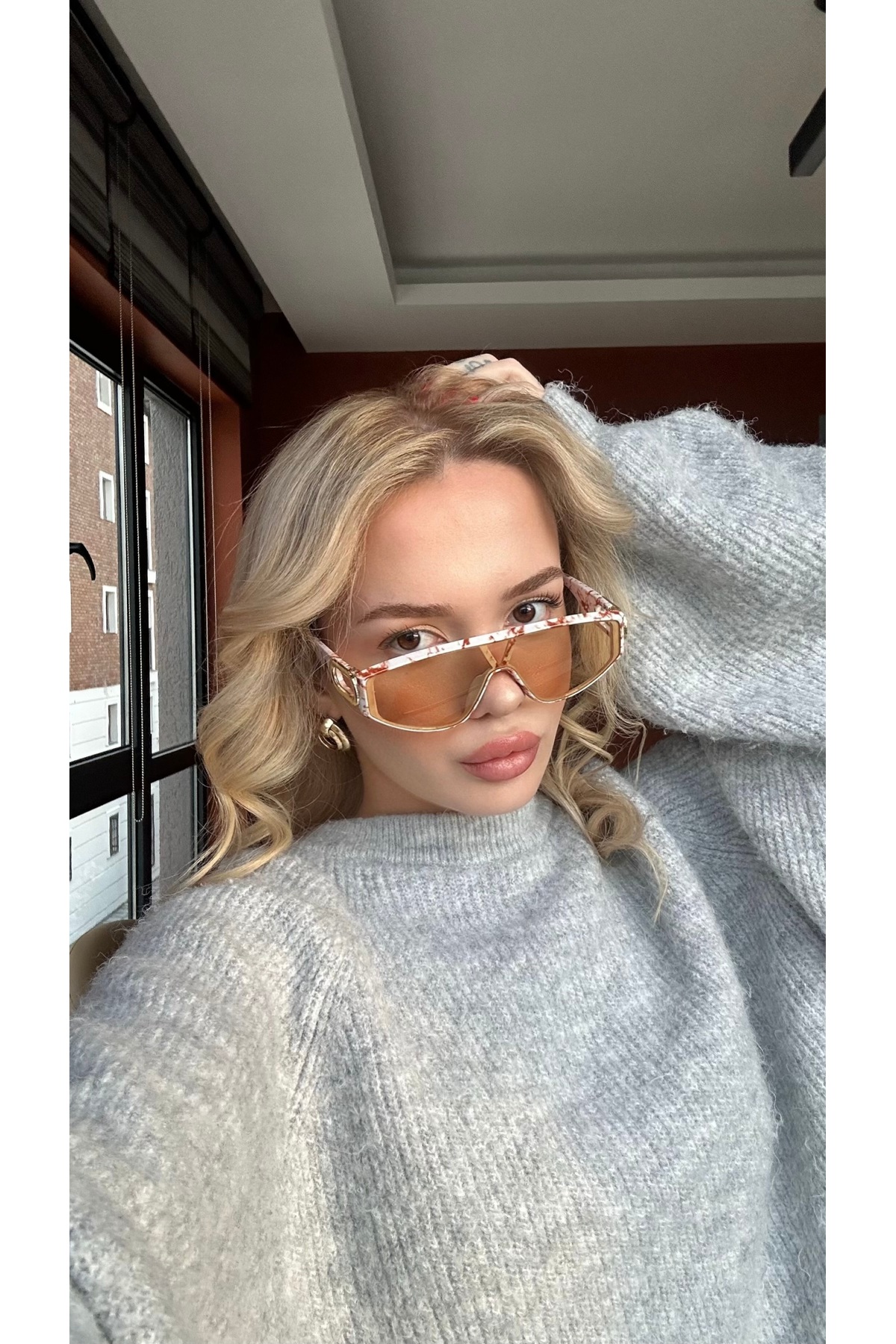 TomyHelf Yeni Sezon Şık Tasarım Mermer Desenli Çerçeve Nude Cam Vintage Unisex Güneş Gözlüğü - Görsel 3