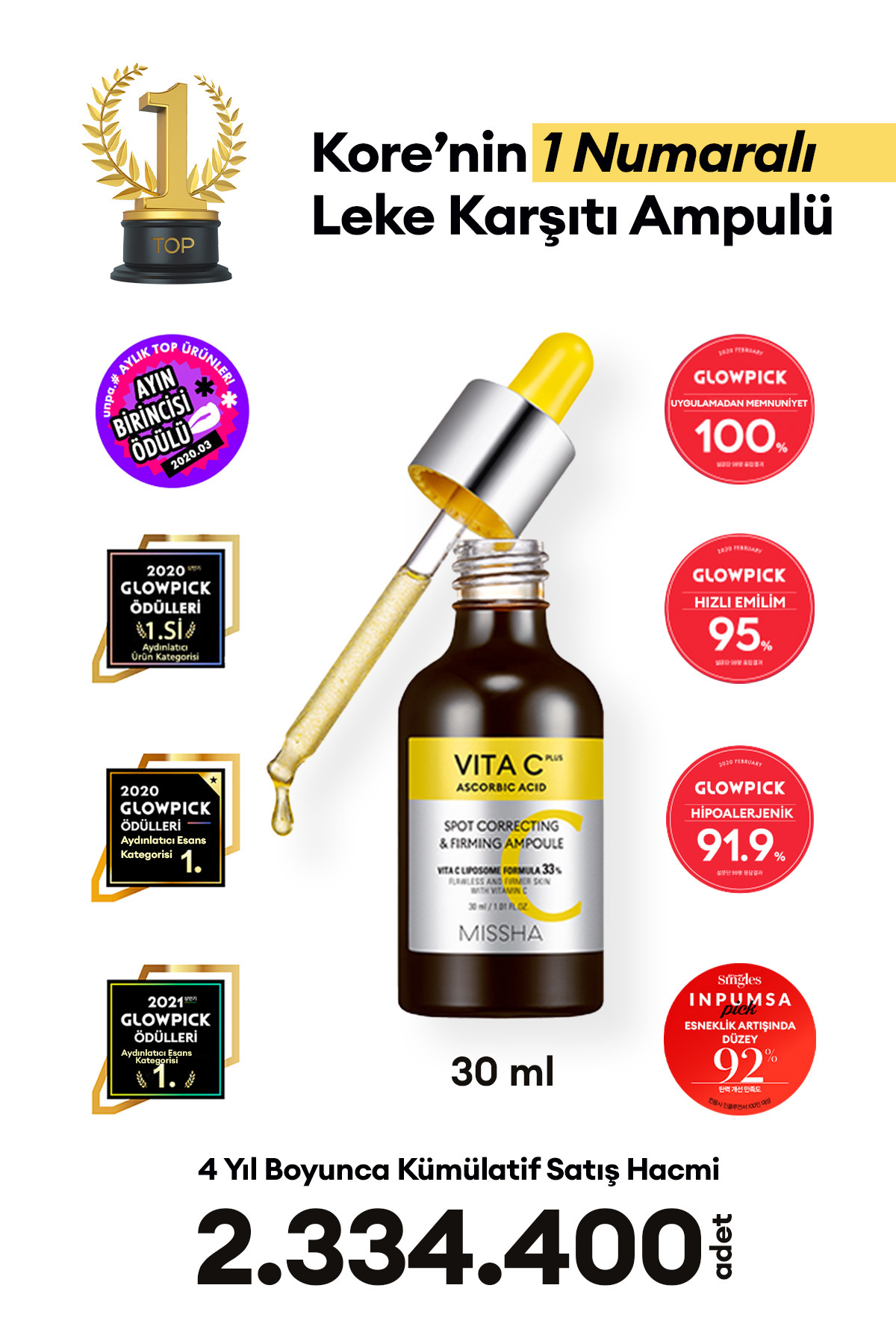 Missha Leke Karşıtı Sıkı Görünüm Sunan C Vitamini Ampulü 30ml Vita C Plus Spot Correcting & Firming Ampoule