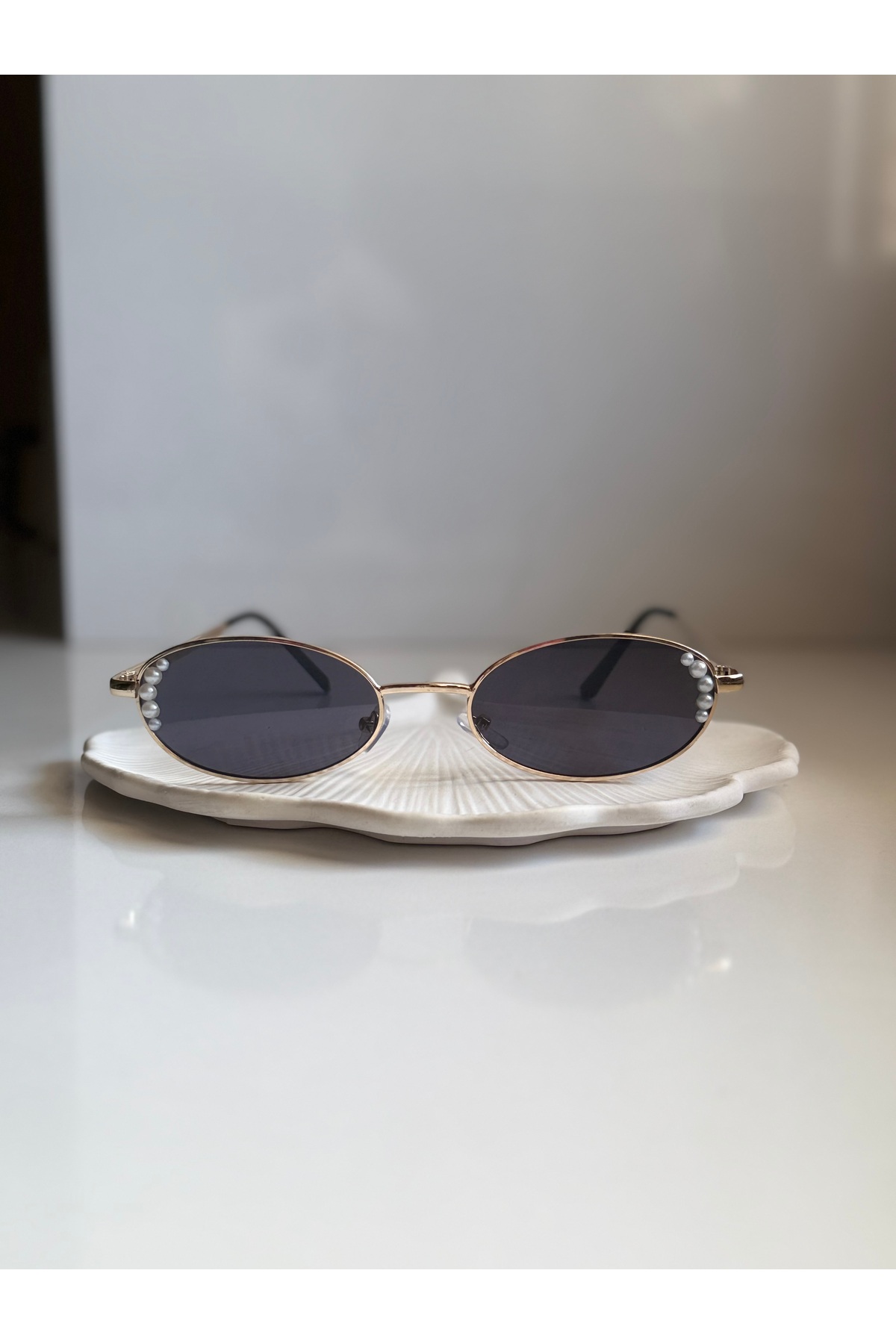 BBbutik İncili Siyah Oval Güneş Gözlüğü - Görsel 2