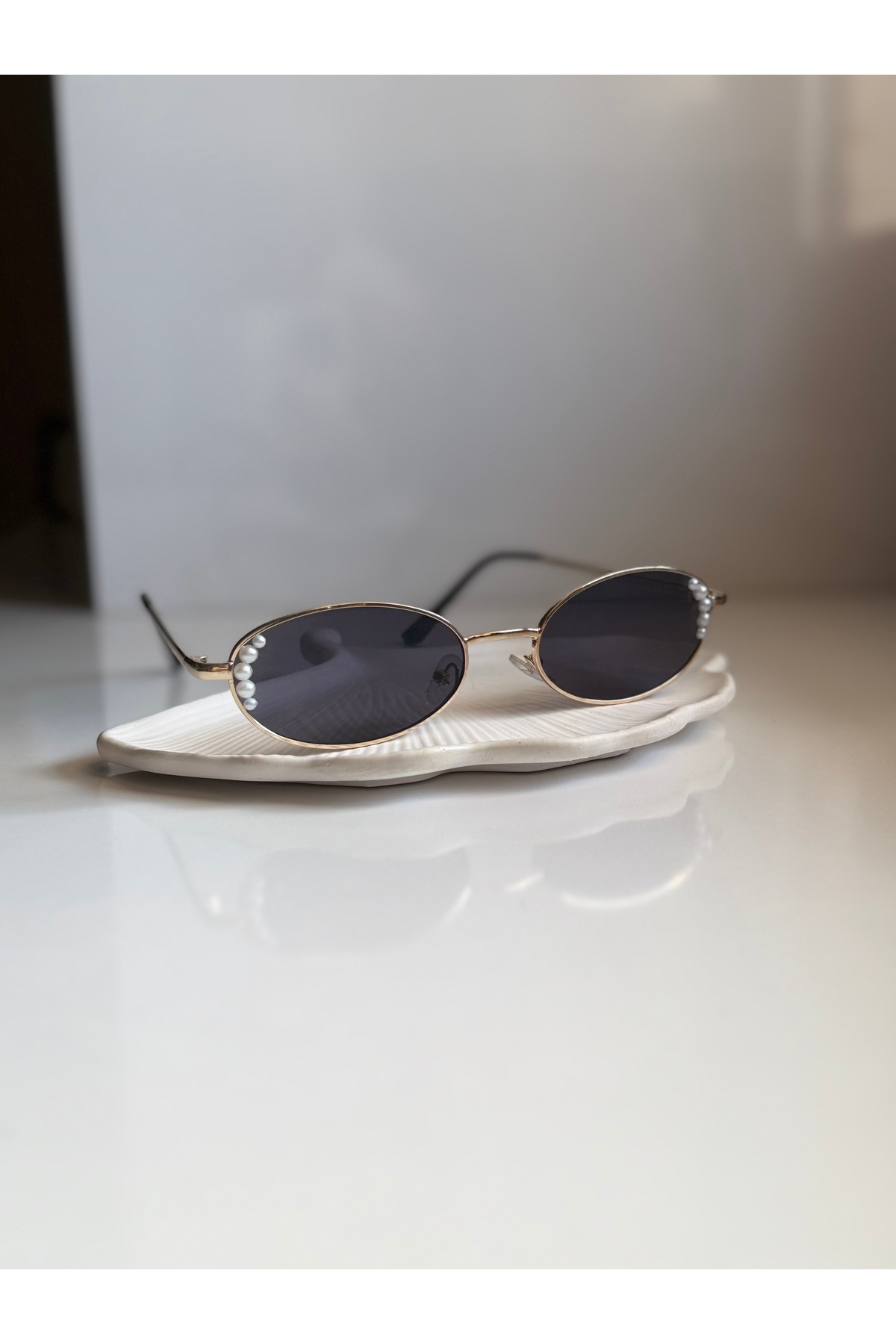BBbutik İncili Siyah Oval Güneş Gözlüğü - Görsel 3