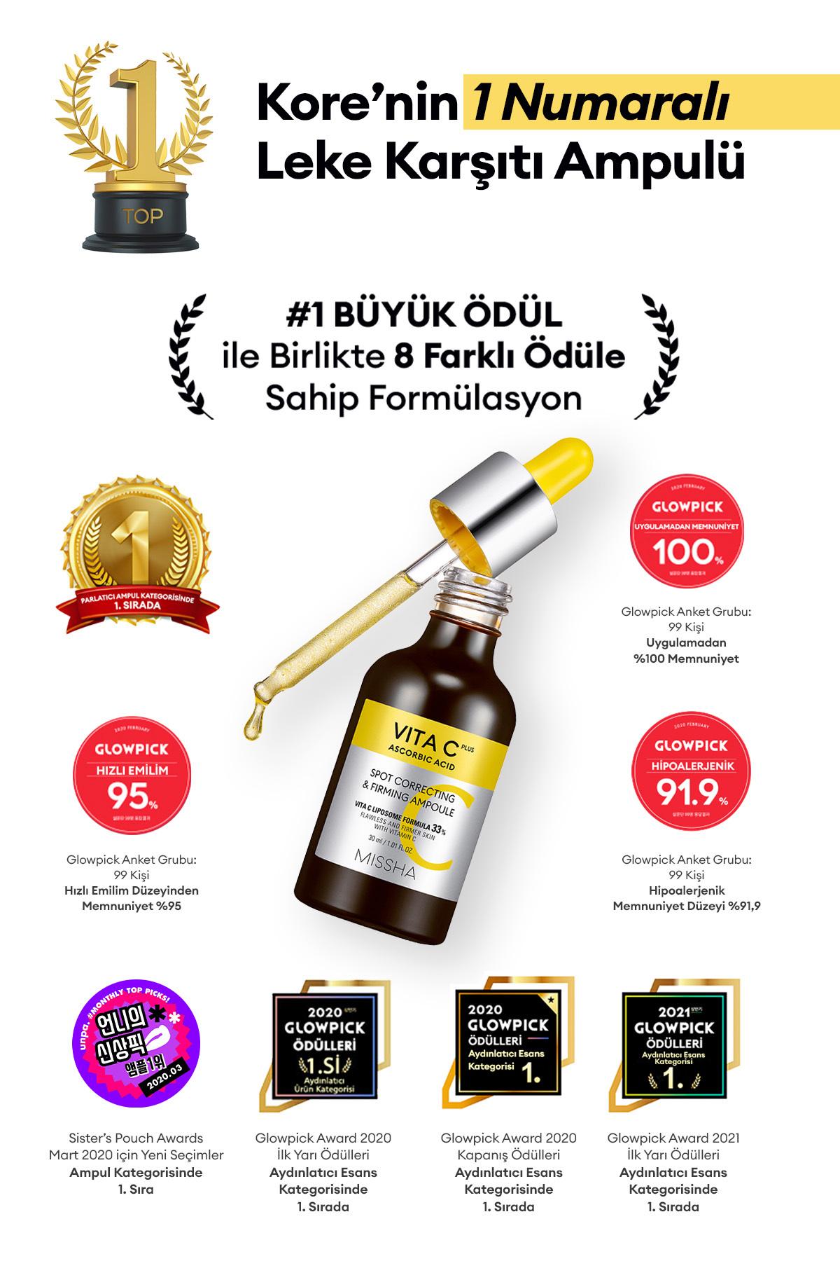 Missha Leke Karşıtı Sıkı Görünüm Sunan C Vitamini Ampulü 30ml Vita C Plus Spot Correcting & Firming Ampoule - Görsel 3