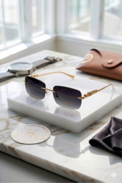 BluePepper CARETL | Aslan Detaylı Yeni Model Güeş Gözlüğü Metal Dikdörtgen Çerçeve Gözlük Gold Detaylı Unisex