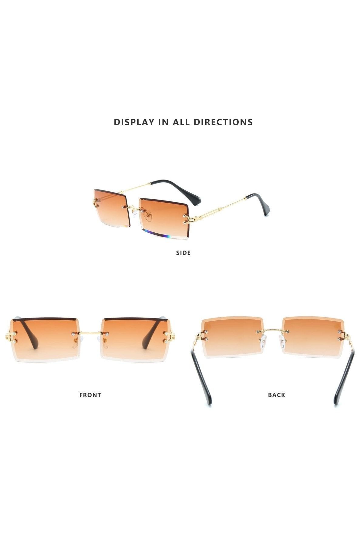 Polo55 Çerçevesiz Kristal Kesim Dikdörtgen Kahverengi Kadın Güneş Gözlüğü - Görsel 3
