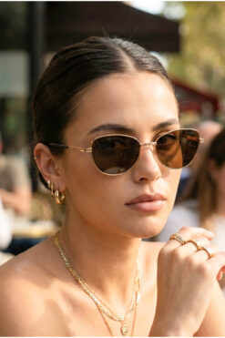 TARSS Grace Gold İnce Metal Cat Eye Güneş Gözlüğü | UV400 Kahve Cam