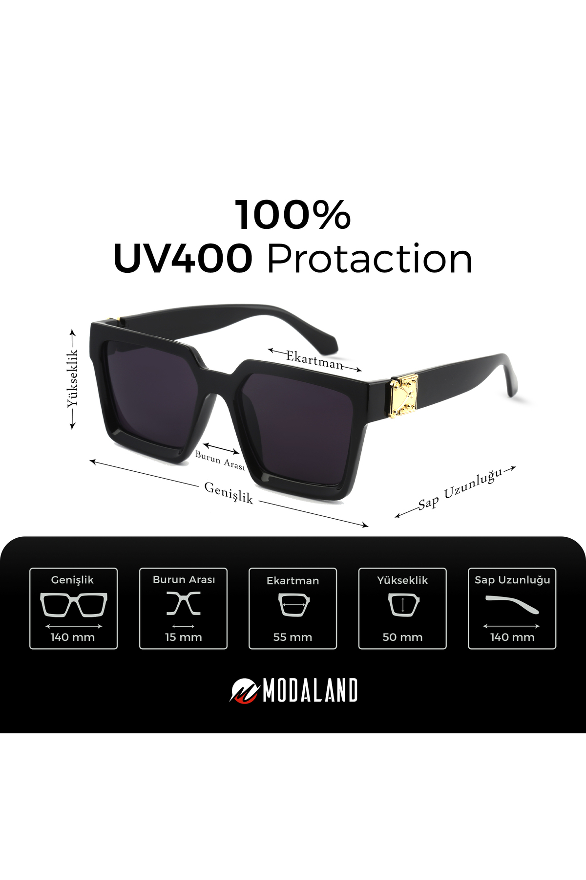 ModaLand Gold Black Güneş Gözlüğü - Görsel 3