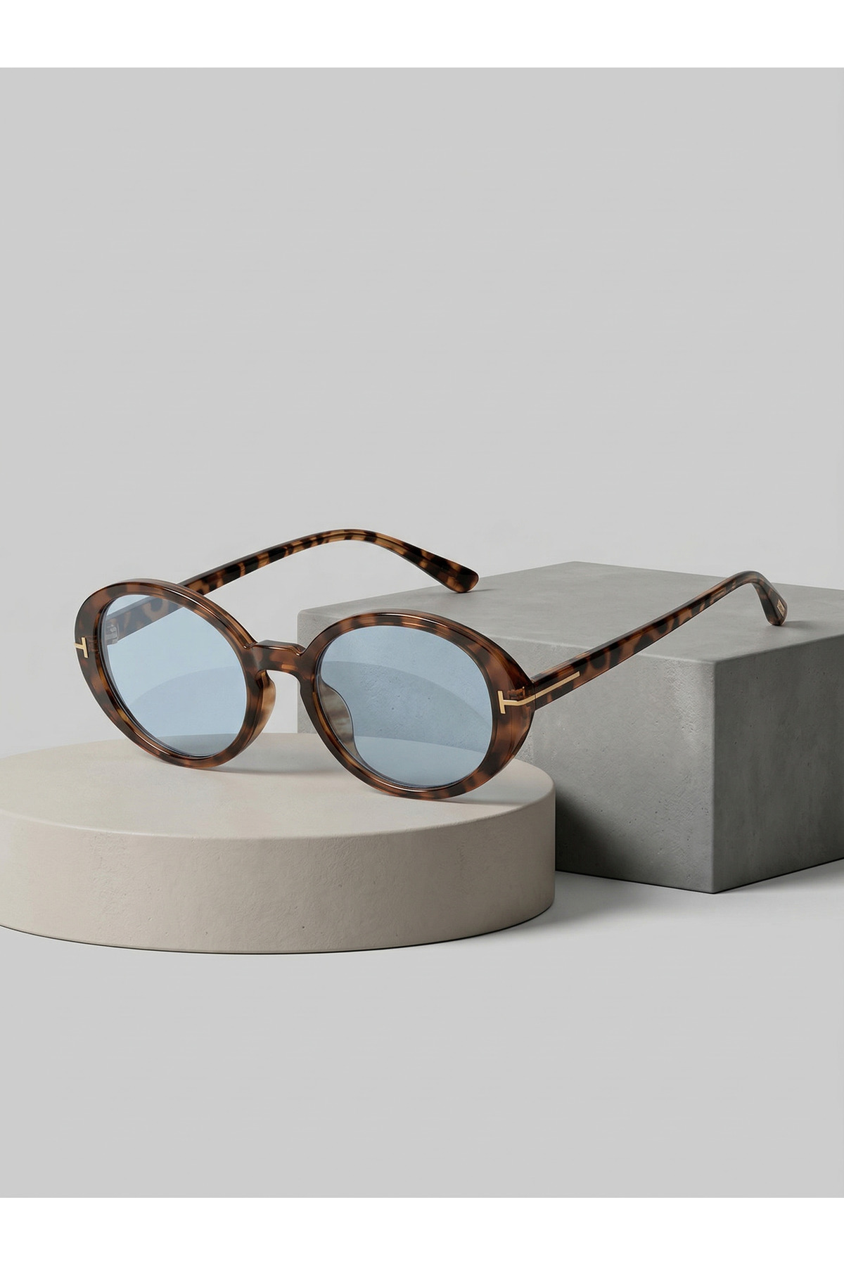 VEGA EYEWEAR Lille Oval Elips Leopar Desenli MAvi Camlı Trend Model Güneş Gözlüşü 58 18 145 - Görsel 3