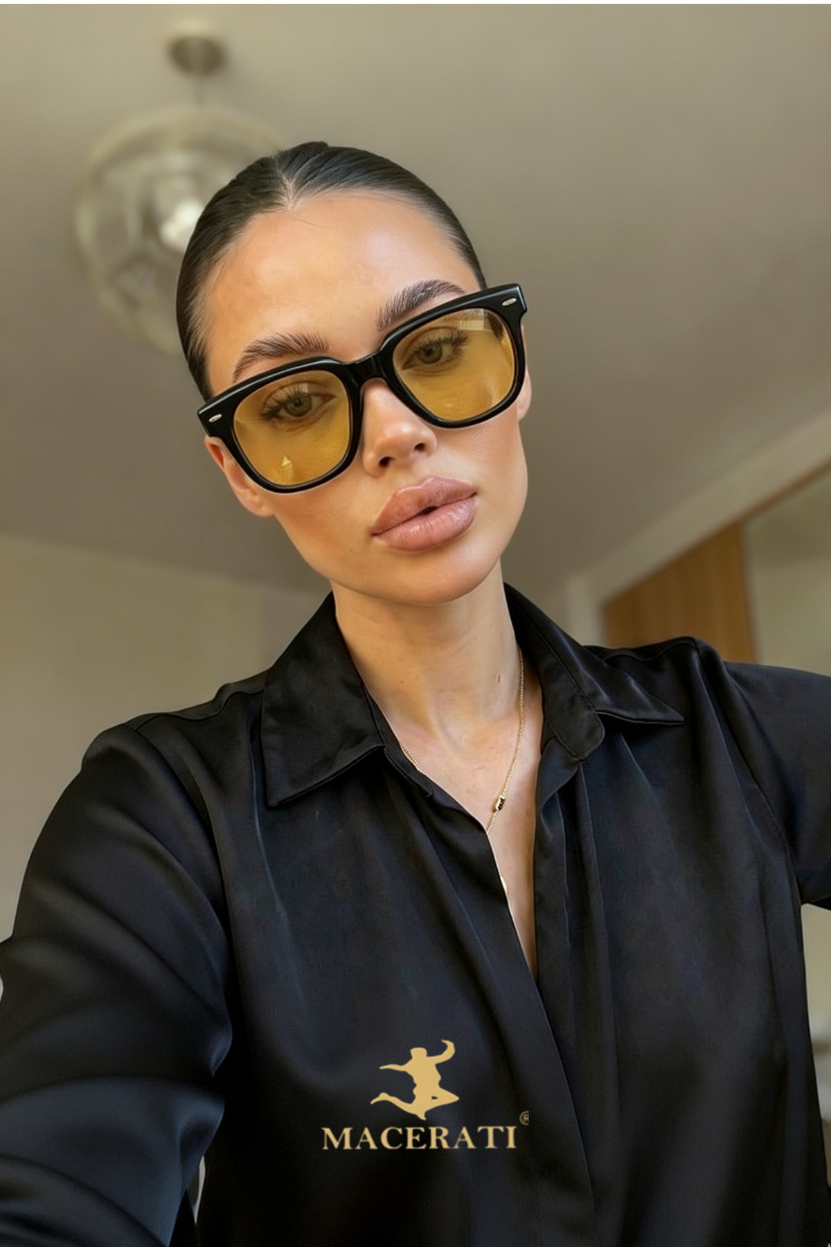 MACERATİ Ovallıs Unısex Siyah Oval Çerçeve Sarı Cam Güneş Gözlüğü - Görsel 2