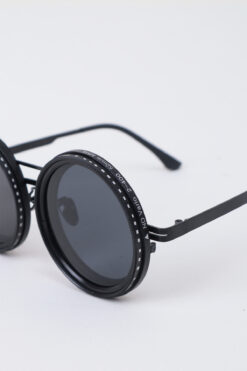 Kapin Ayarlanabilir Renk Tonu Karartmalı ND filtreli Yuvarlak Güneş Gözlüğü - Polarize Siyah Cam