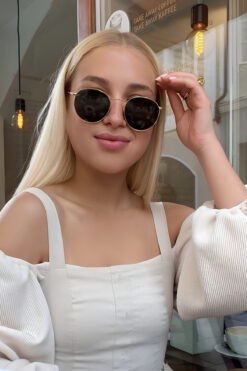 Chunky Frame Unisex Round Gold Siyah Oval Güneş Gözlüğü