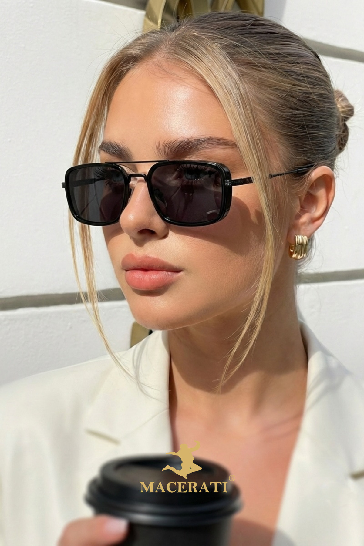 MACERATİ Gaza Unisex Siyah Dikdörtgen Metal Uv400 Güneş Gözlüğü