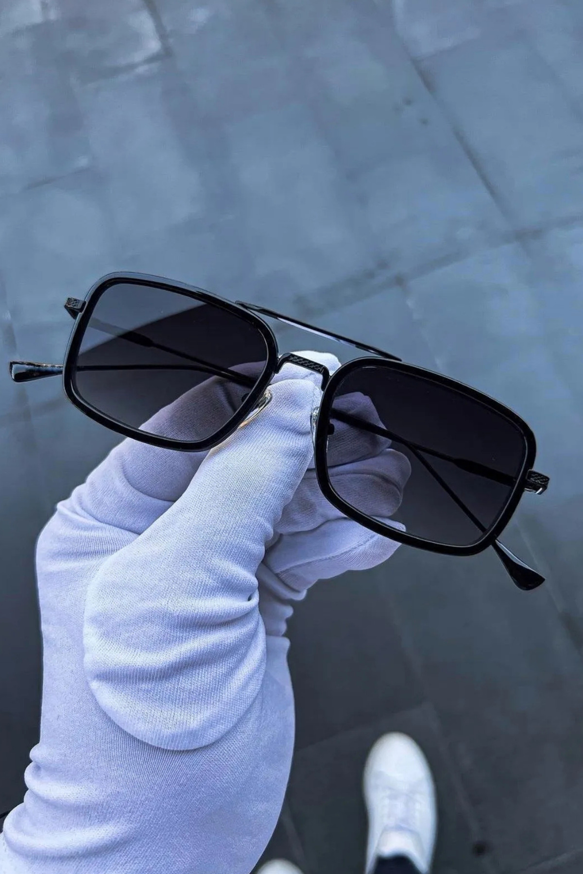 MACERATİ Gaza Unisex Siyah Dikdörtgen Metal Uv400 Güneş Gözlüğü - Görsel 3