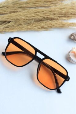 Nilu Moda Unisex Kare Dikdörtgen Turuncu Siyah Uv400 Korumalı Vintage Yeni Sezon Güneş Gözlüğü