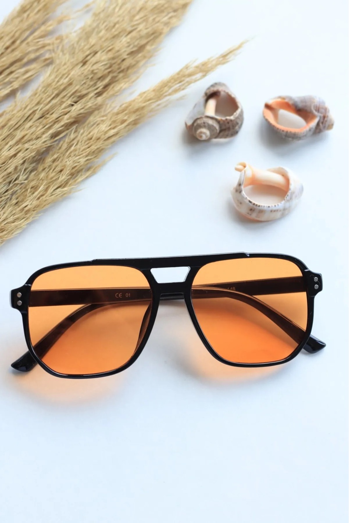 Nilu Moda Unisex Kare Dikdörtgen Turuncu Siyah Uv400 Korumalı Vintage Yeni Sezon Güneş Gözlüğü - Görsel 3