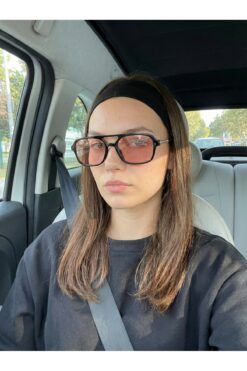 funeyes Simon Siyah Çerçeve Pembe Cam Gümüş Metal Saplı Çift Köprülü Unisex Trend Güneş Gözlüğü