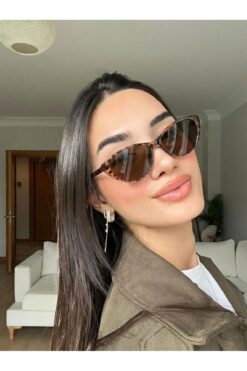 funeyes Carat Cat Eye Leopar Desenli 46 Ekartman Popüler Model | Küçük Boy Cat Eye Güneş Gözlüğü |