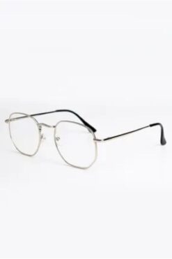 Vipfoni Unisex Beşgen Metal Çerçeve Şeffaf Camlı Gözlük