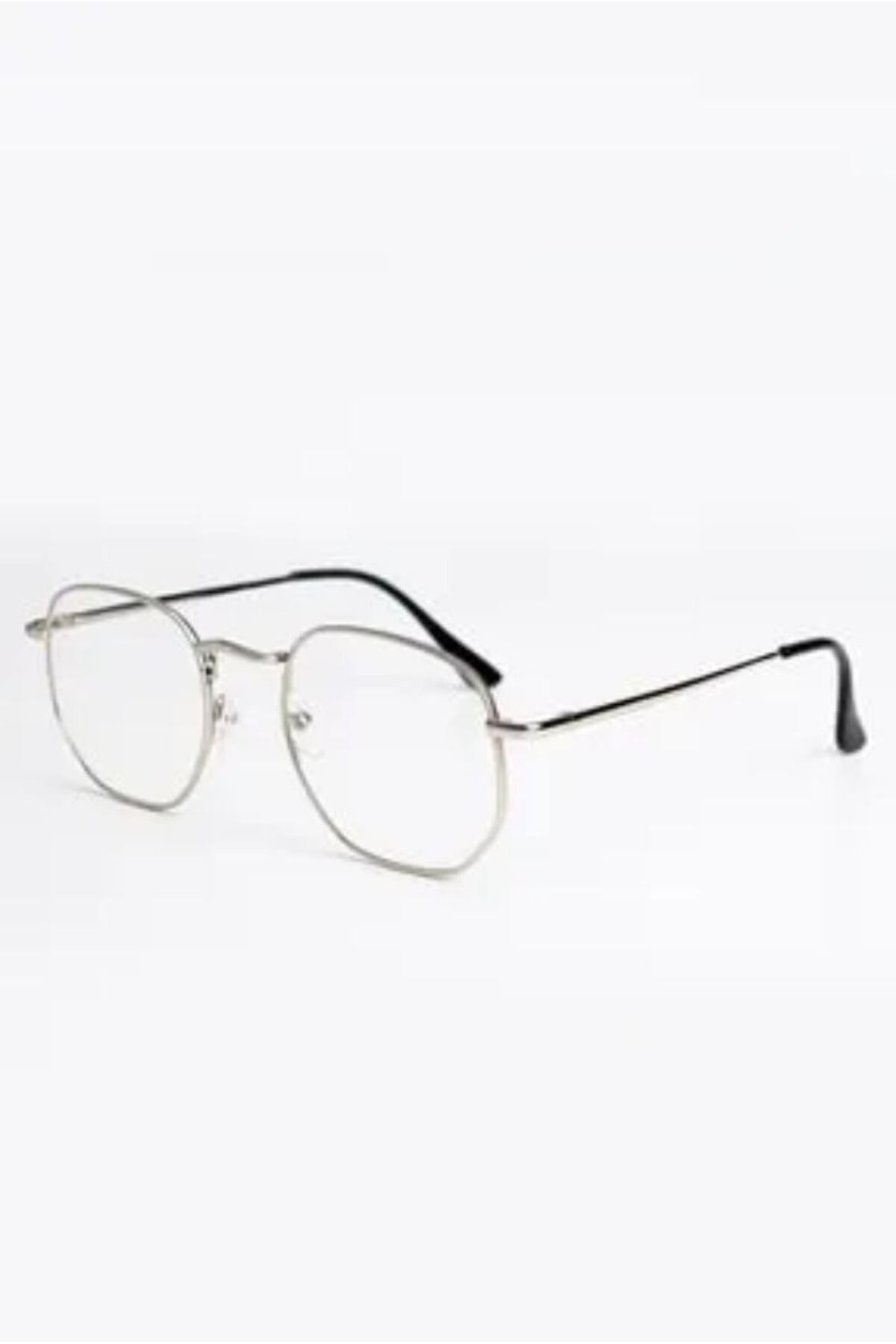 Vipfoni Unisex Beşgen Metal Çerçeve Şeffaf Camlı Gözlük