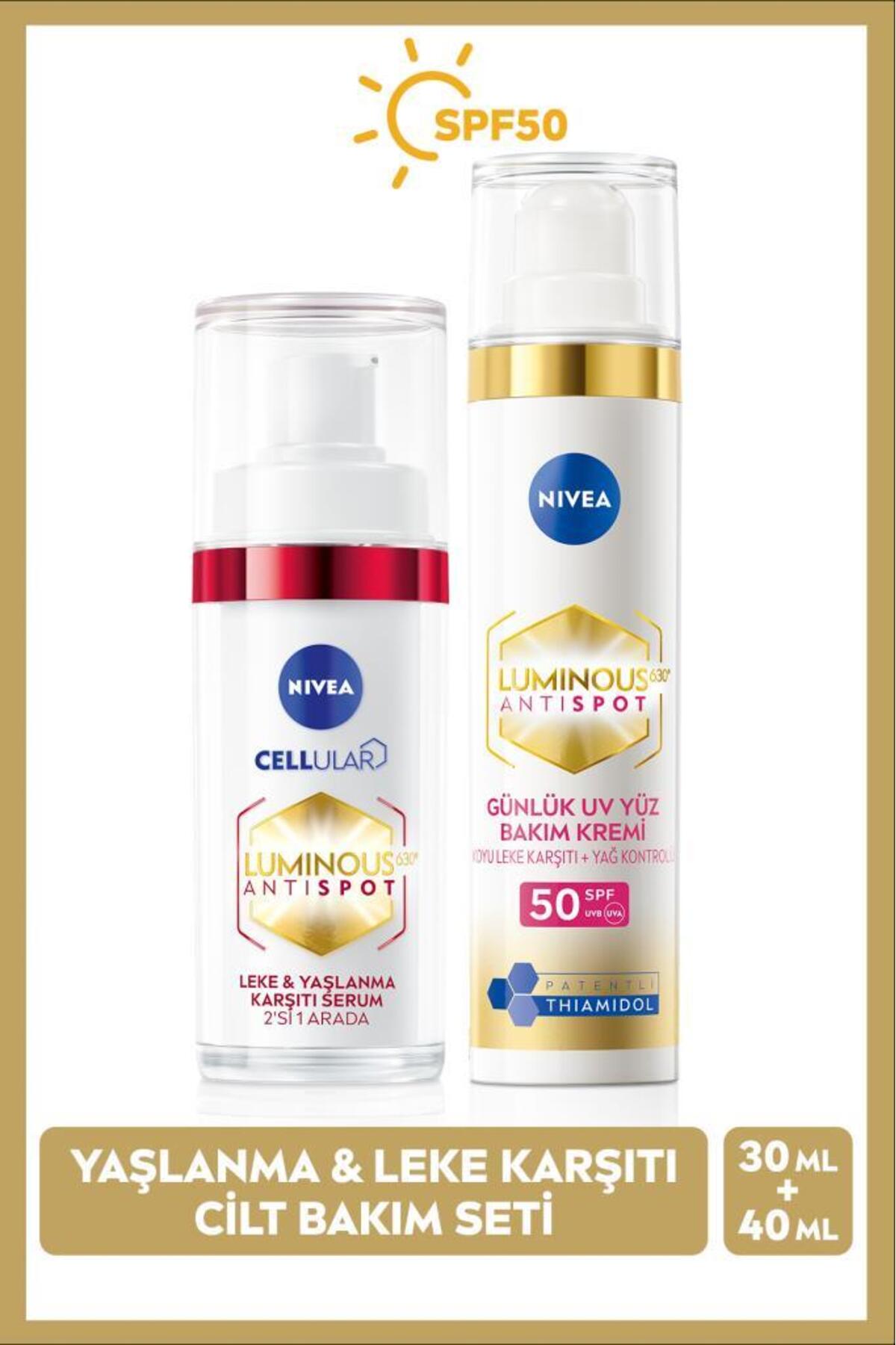 NIVEA SPF50 Luminous630 Thiamidol Leke Karşıtı Güneş Koruyucu Krem 40ml Ve Yaşlanma Karşıtı Serum 30ml