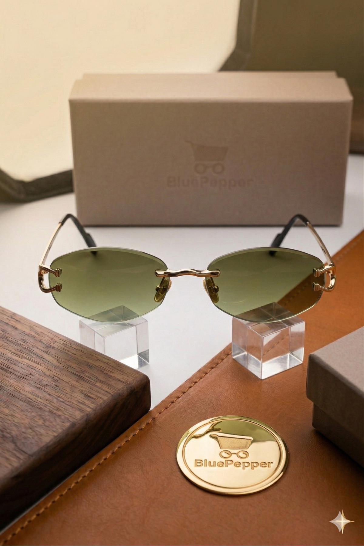 BluePepper CARTEL V2 | Premium Kalite Güneş Gözlüğü Metal Saplı Çerçevesiz Modern Lüks Gözlük - Görsel 2