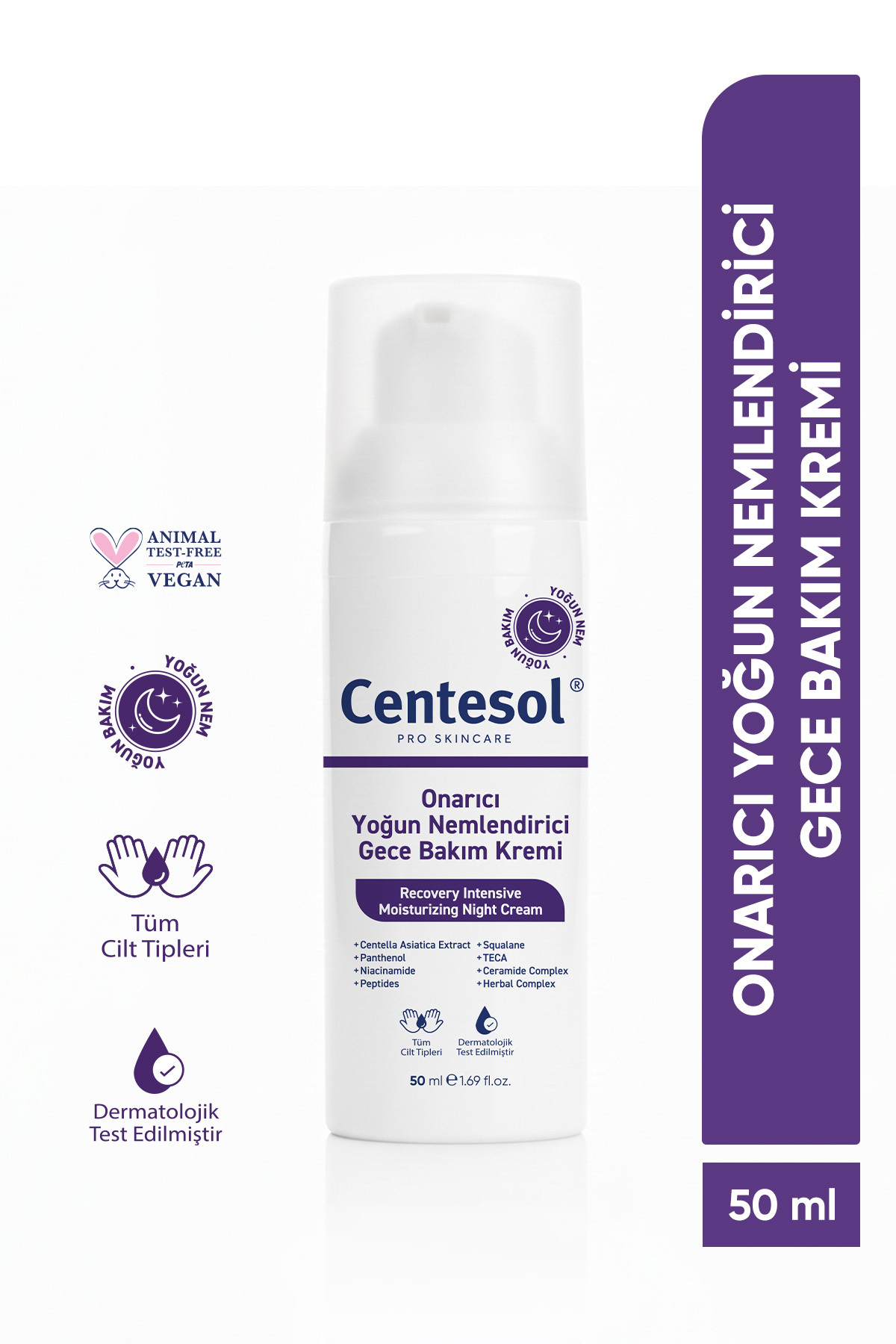 CENTESOL Onarıcı Yoğun Nemlendirici Gece Bakım Kremi Bariyer Güçlendirici Besleyici Tüm Cilt Tipleri 50 ML