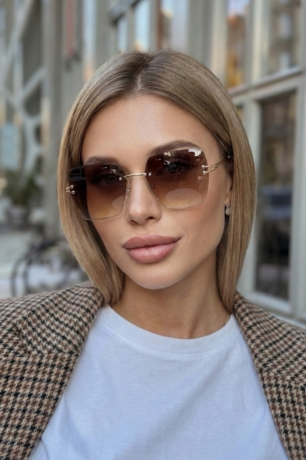 Eyesofia Crystal Dot Kare Kahverengi Degrade Ultra Hafif Uv400 Korumalı Kadın Güneş Gözlüğü - Görsel 2