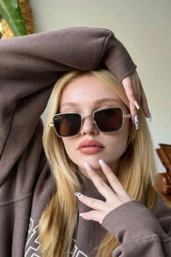LOOKUP NEW Unisex Kadın Erkek Uv400 Korumalı Kahverengi Gold Dikdörtgen Kare Yeni Sezon Güneş Gözlüğü