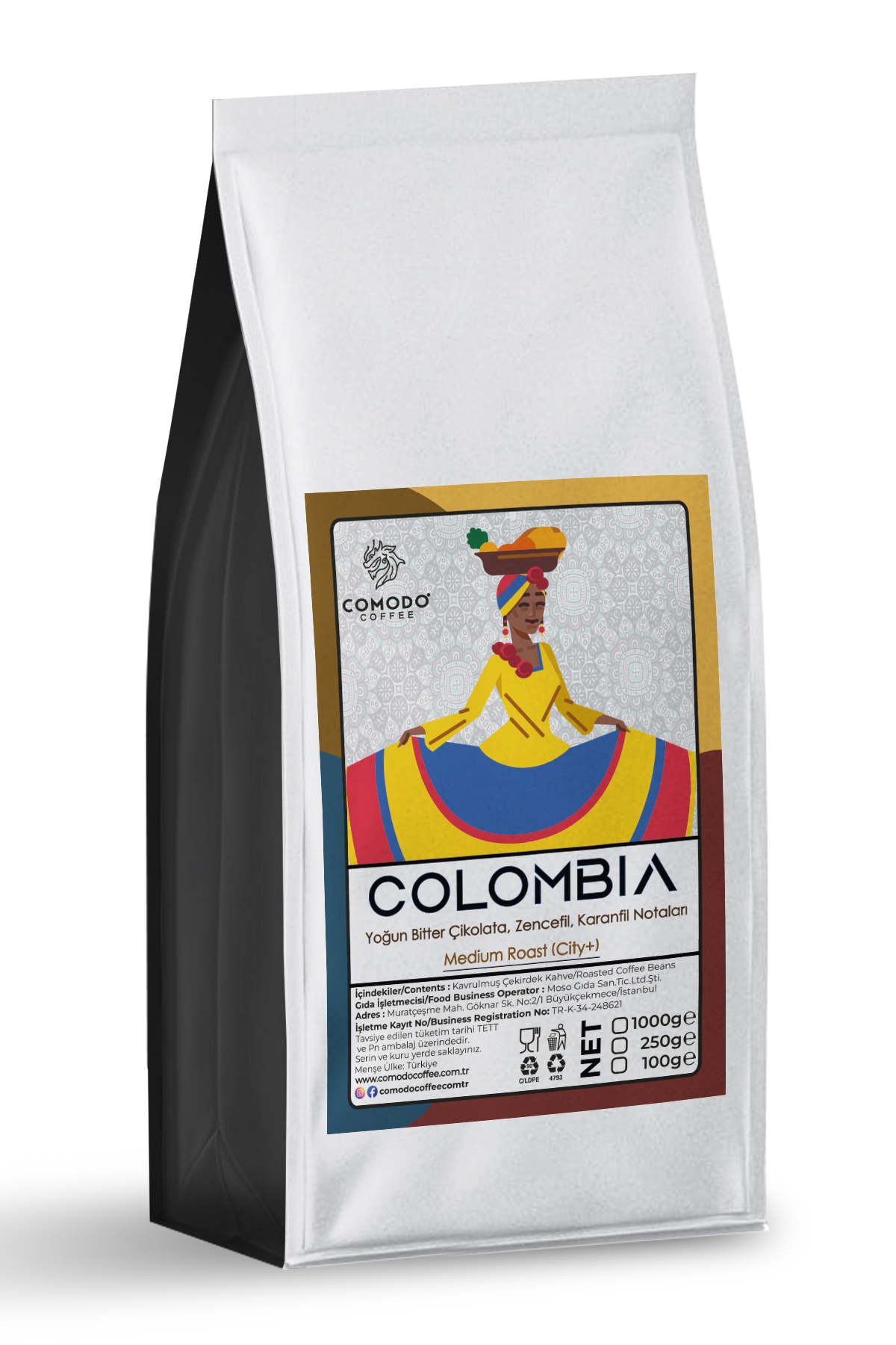Comodo Coffee Colombia Çekirdek Kahve 1000 gr