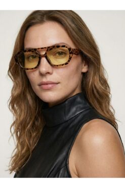 VEGA EYEWEAR Vehla Leopar Desen Sarı Renk Trend Gözlük Güneş Gözlüğü Renkli Cam Yeni Sezon Büyük Gözlük