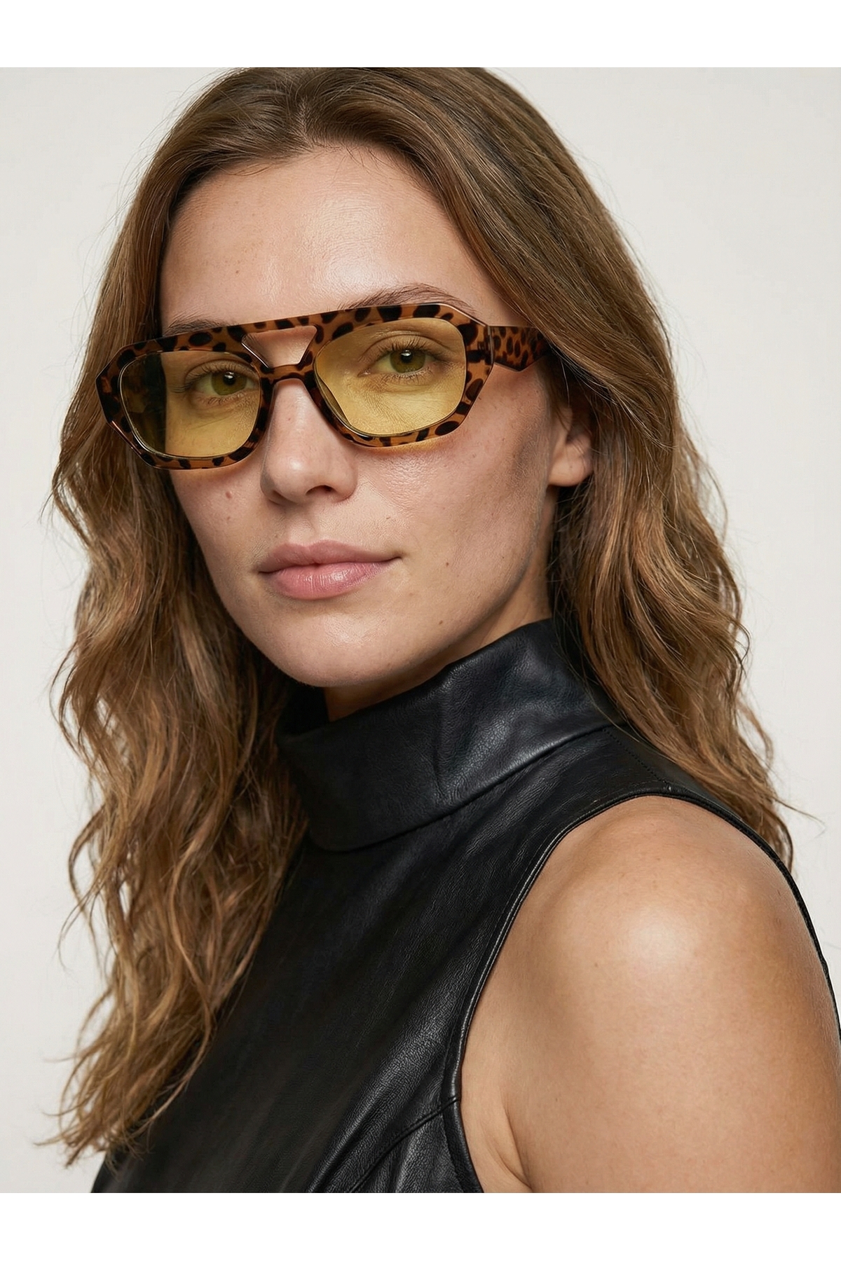 VEGA EYEWEAR Vehla Leopar Desen Sarı Renk Trend Gözlük Güneş Gözlüğü Renkli Cam Yeni Sezon Büyük Gözlük