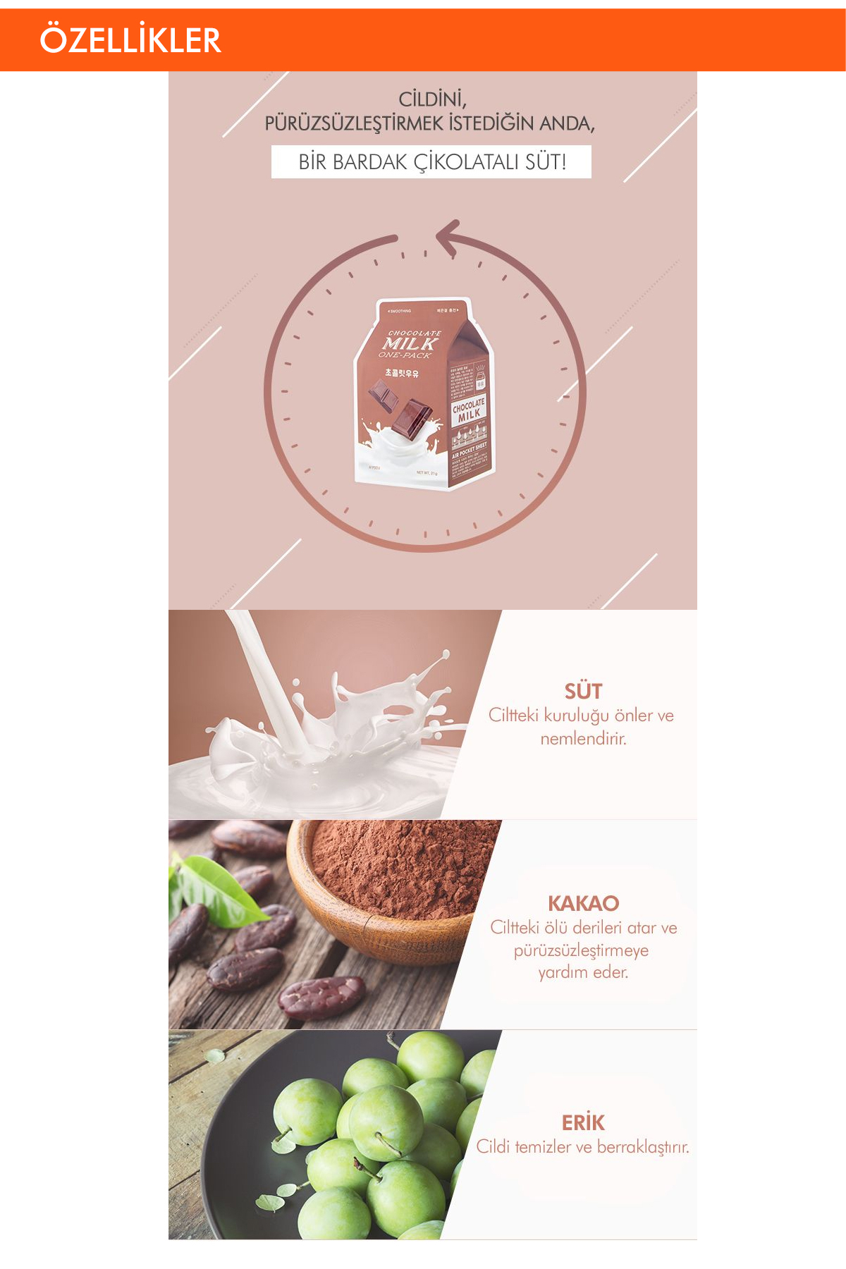 Missha Pürüzsüzleştirici Yaprak Maske (ÇİKOLATA-SÜT) A'pıeu Chocolate Milk One-pack - Görsel 2