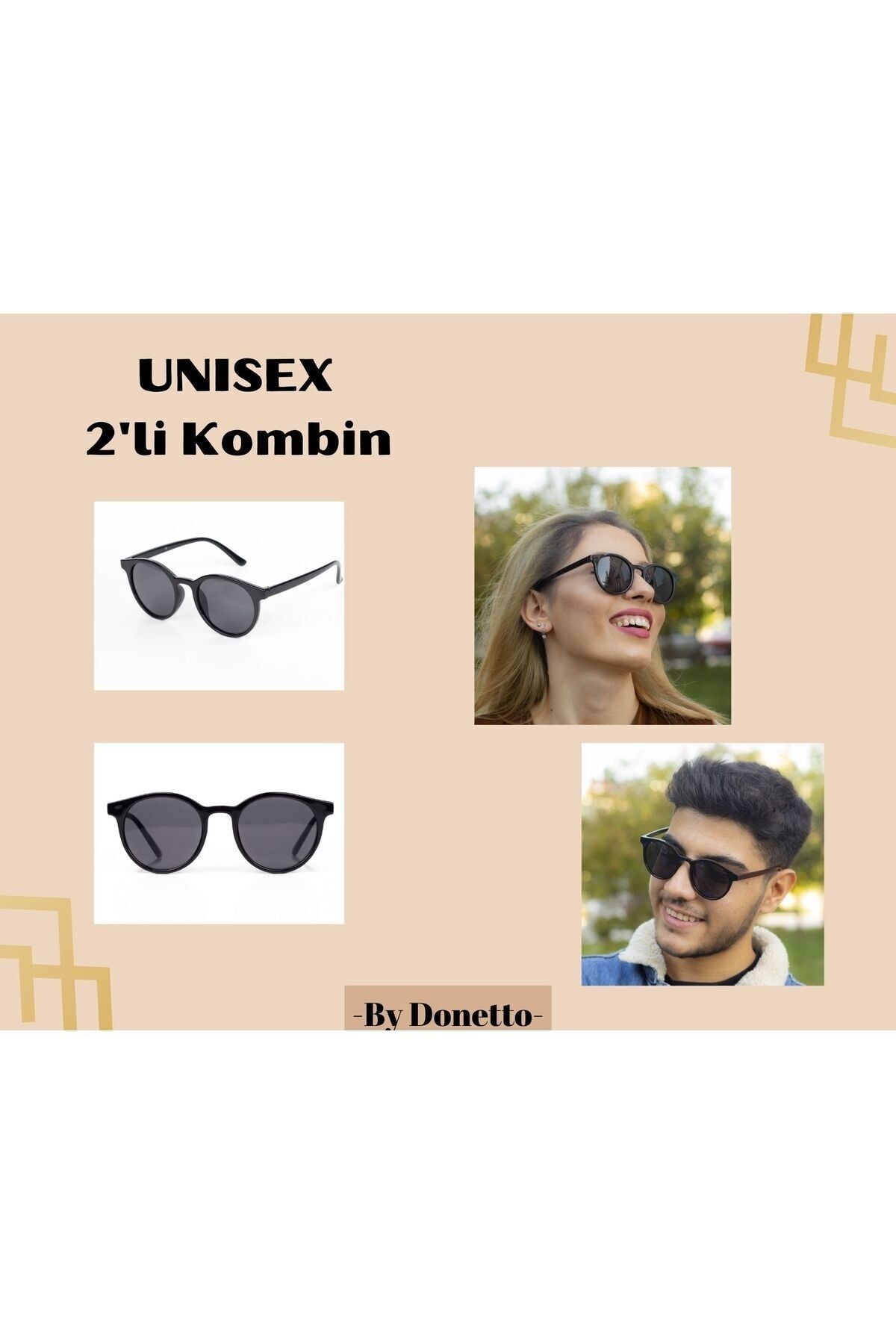 By Donetto Unısex 2'li Sevgili-çift Hediye Kombin Uv400 Korumalı Siyah-siyah Güneş Gözlüğü (LANSMAN Fİ?YATİ) - Görsel 2