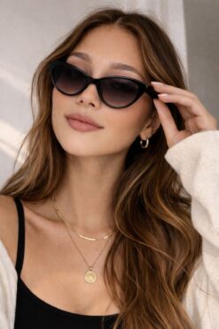 mirvia Kadın Siyah Cat Eye Güneş Gözlüğü Degrade Cam Zarif İnce Çerçeve UV400 Korumalı