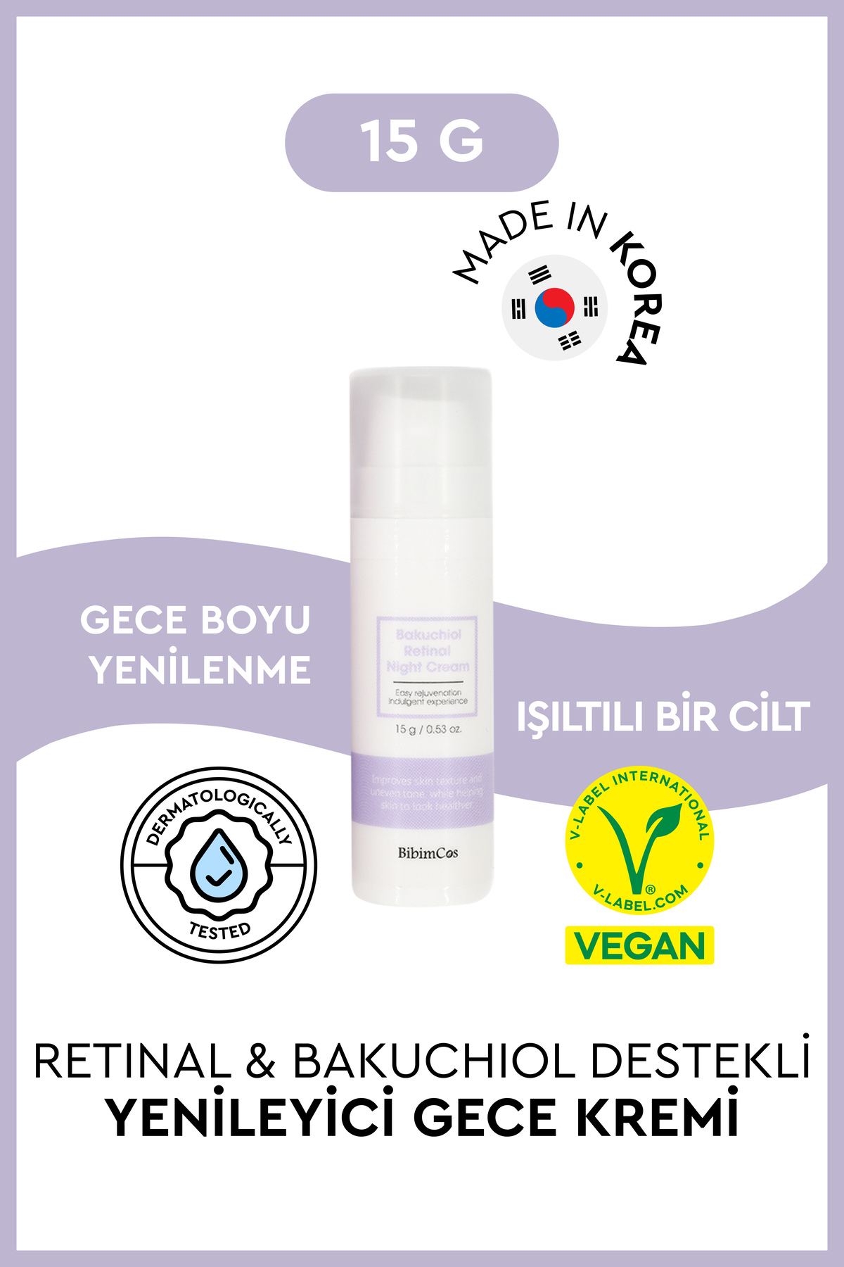 Bibimcos Retinal Ve Bakuchiol Destekli Yenileyici Gece Kremi 15g
