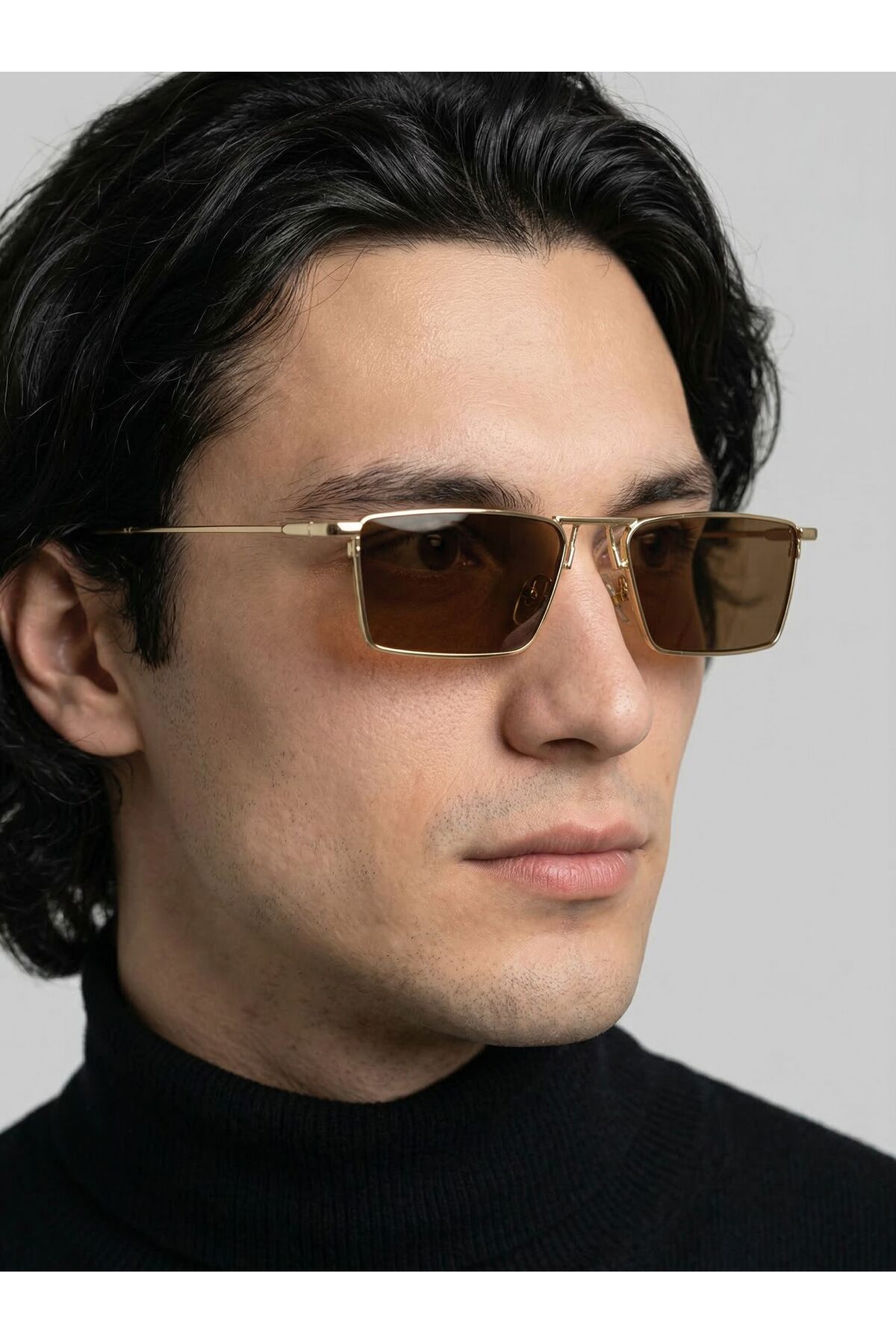 funeyes Lucien Dikdörtgen Metal Güneş Gözlüğü Unisex Trend Gözlük - Görsel 3