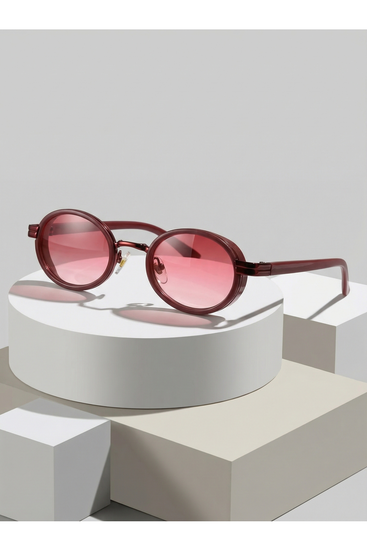 funeyes Max Bordo Oval Metal Elips Küçük Yüzler için Güneş Gözlüğü Premium - Görsel 2