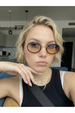 funeyes Max KAhverengi çerçeve Degrade camlı Küçük Metal oval Trend Güneş Gözlüğü