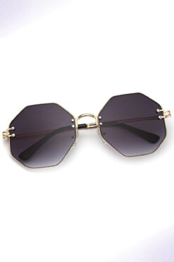 Angel Eyes Kadın Güneş Gözlüğü Geometrik Tasarım Gold Çerçeve Siyah Cam