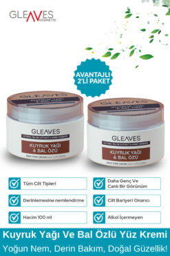 GLEAVES 2li Yüz Kuyruk Yağı ve Bal Özlü Yaşlanma Karşıtı Doğal Nemlendirici Yüz Bakım Kremi (2X100=200ML)