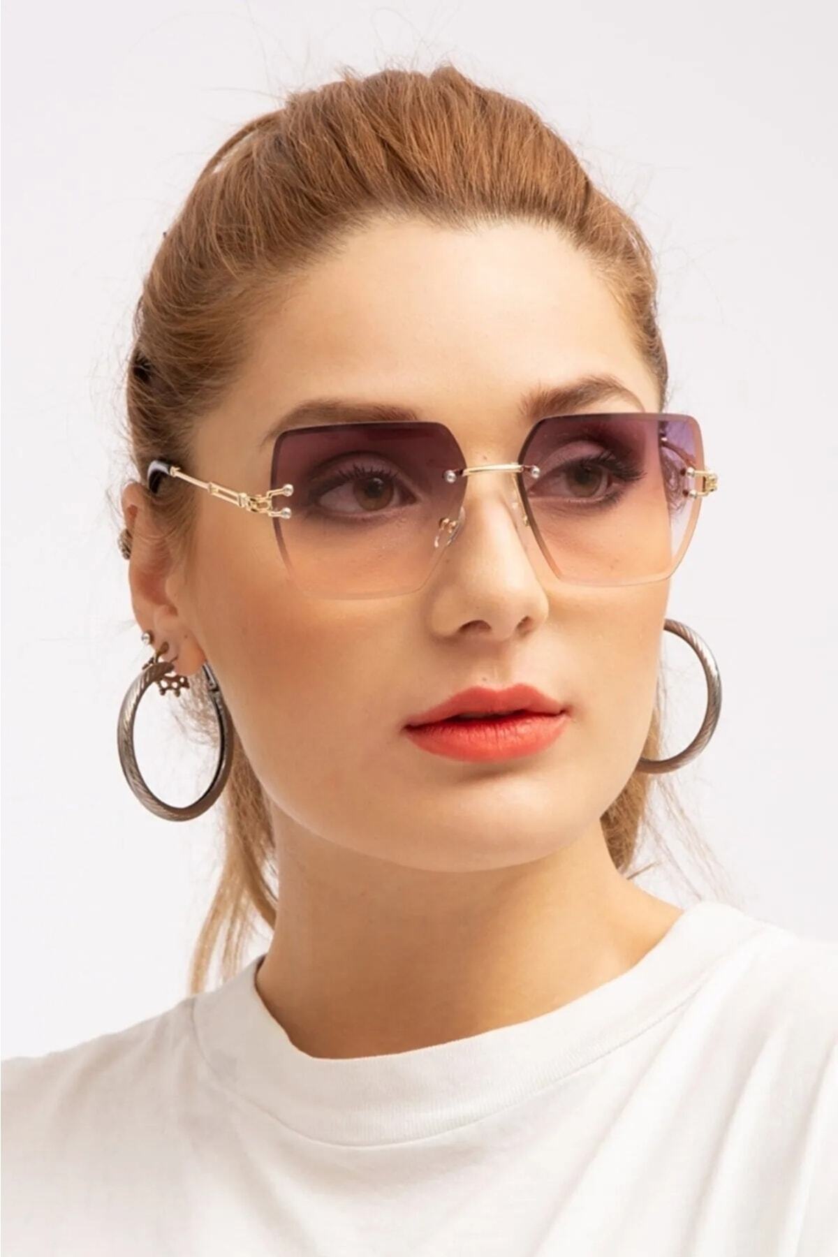 BAPPİR Yeni Sezon Kadın Kristal Mor-pembe Güneş Gözlüğü - Görsel 2