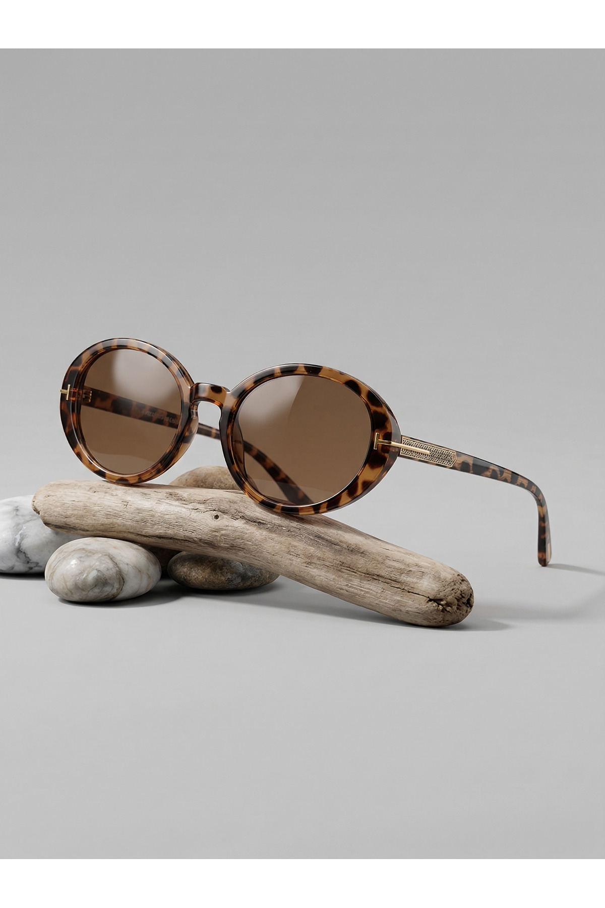 VEGA EYEWEAR Lille Oval Elips Leopar desenli kahverengi Trend Model Güneş Gözlüşü 58 18 145 - Görsel 2