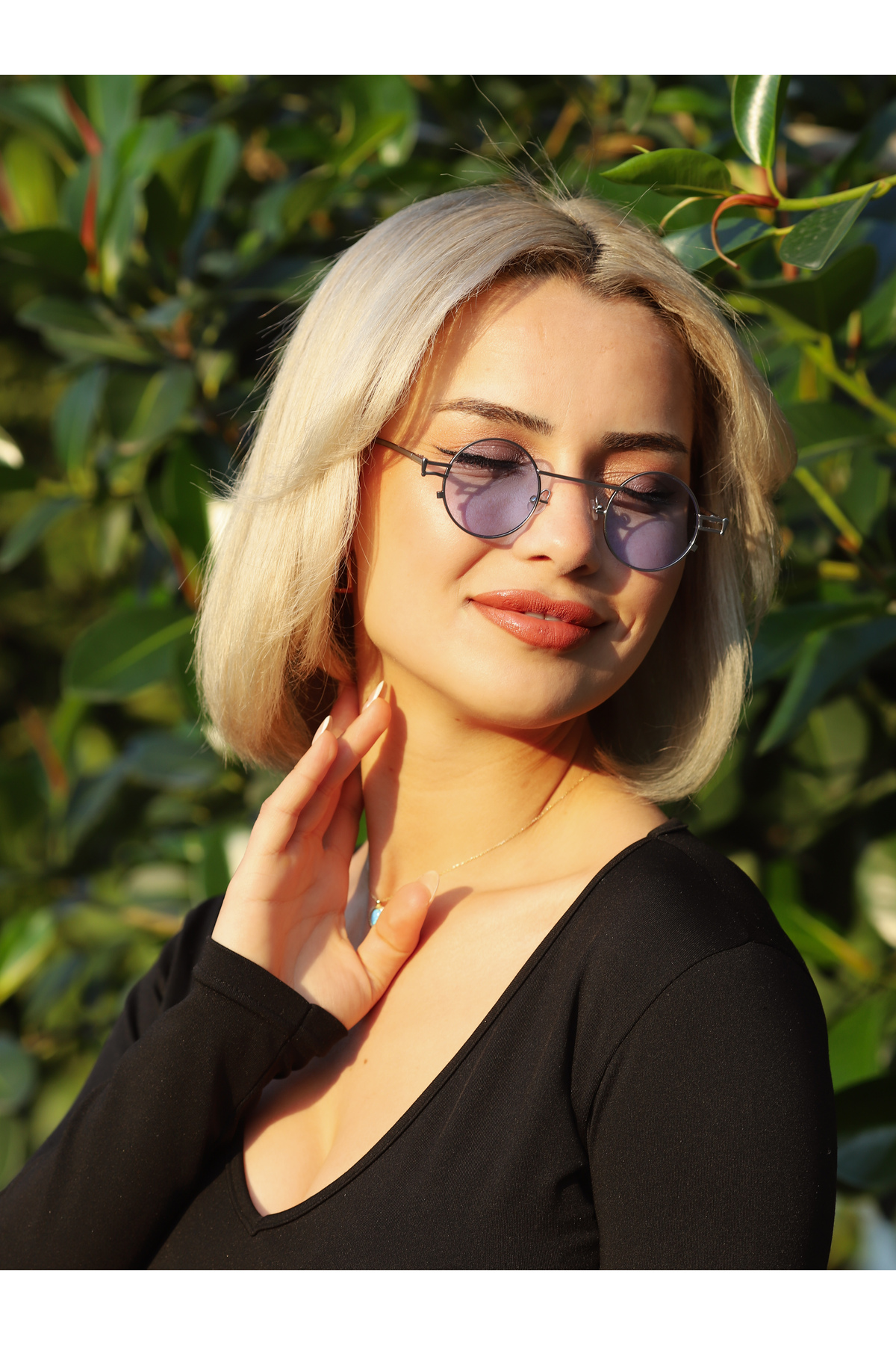 Angel Eyes Kadın Güneş Gözlüğü Yuvarlak Tasarım Gümüş Çerçeve Mavi Cam - Görsel 2