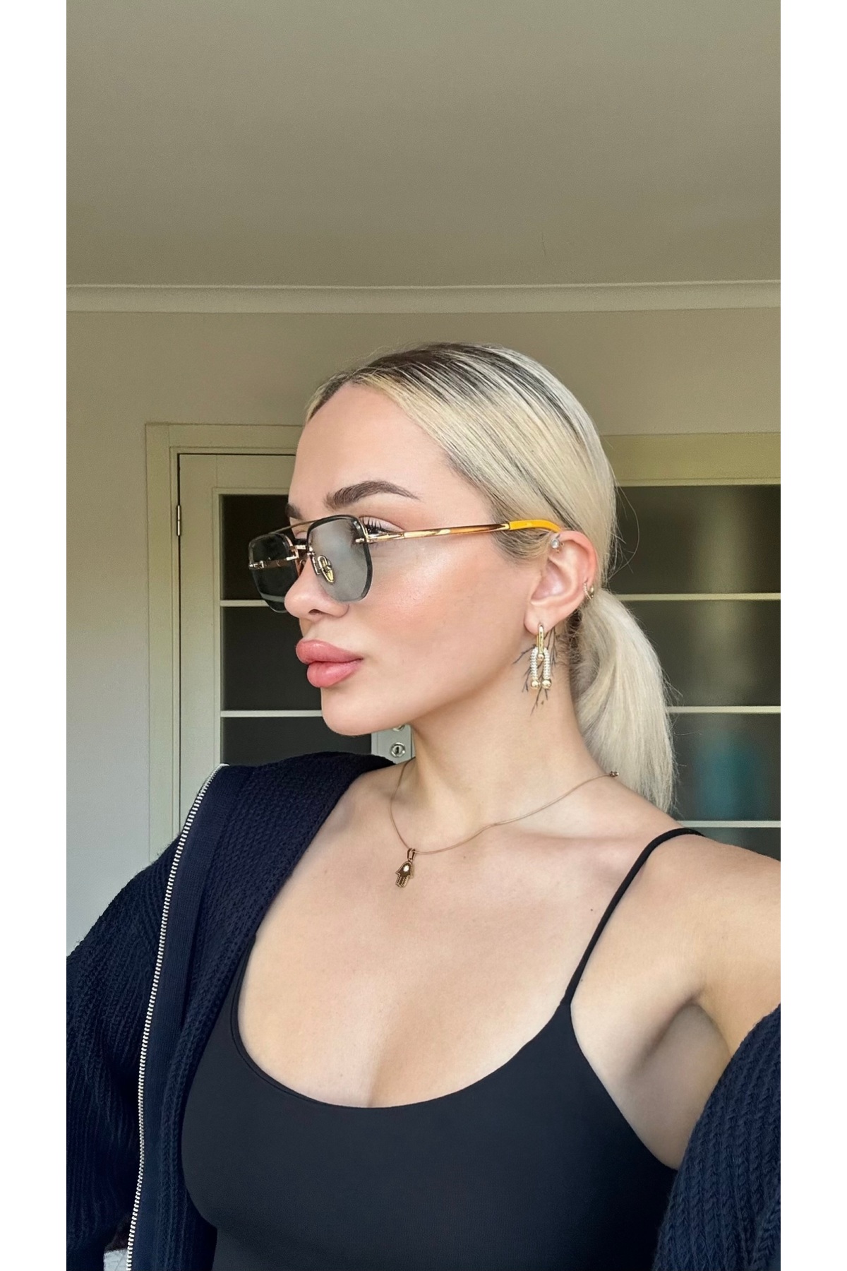 TomyHelf Dikdörtgen Tasarım Gold Metal Çerçeve Sarı Cam Unisex Güneş Gözlüğü DB1078/S David Bckhm - Görsel 2