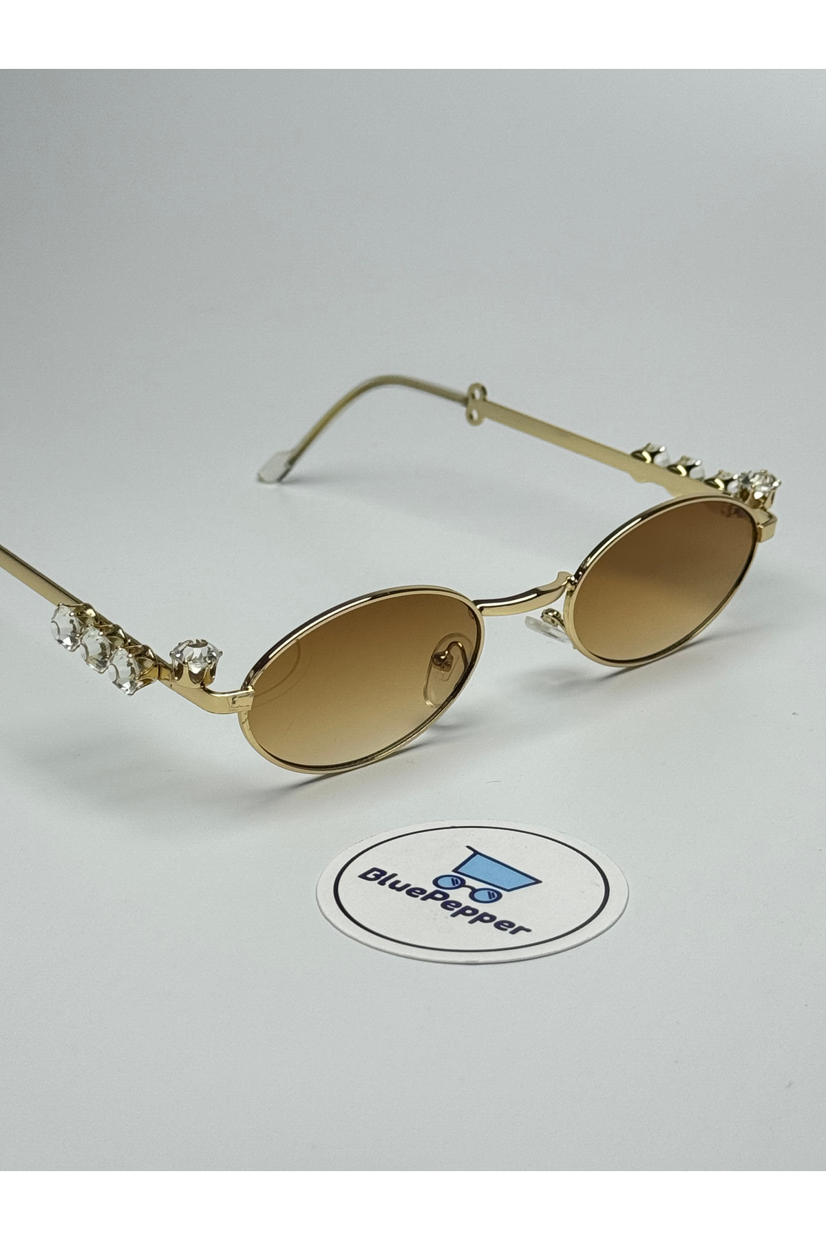 BluePepper DIAMOND KAHVE GÜNEŞ GÖZLÜĞÜ Oval Gold Çerçeve 50 ekartman