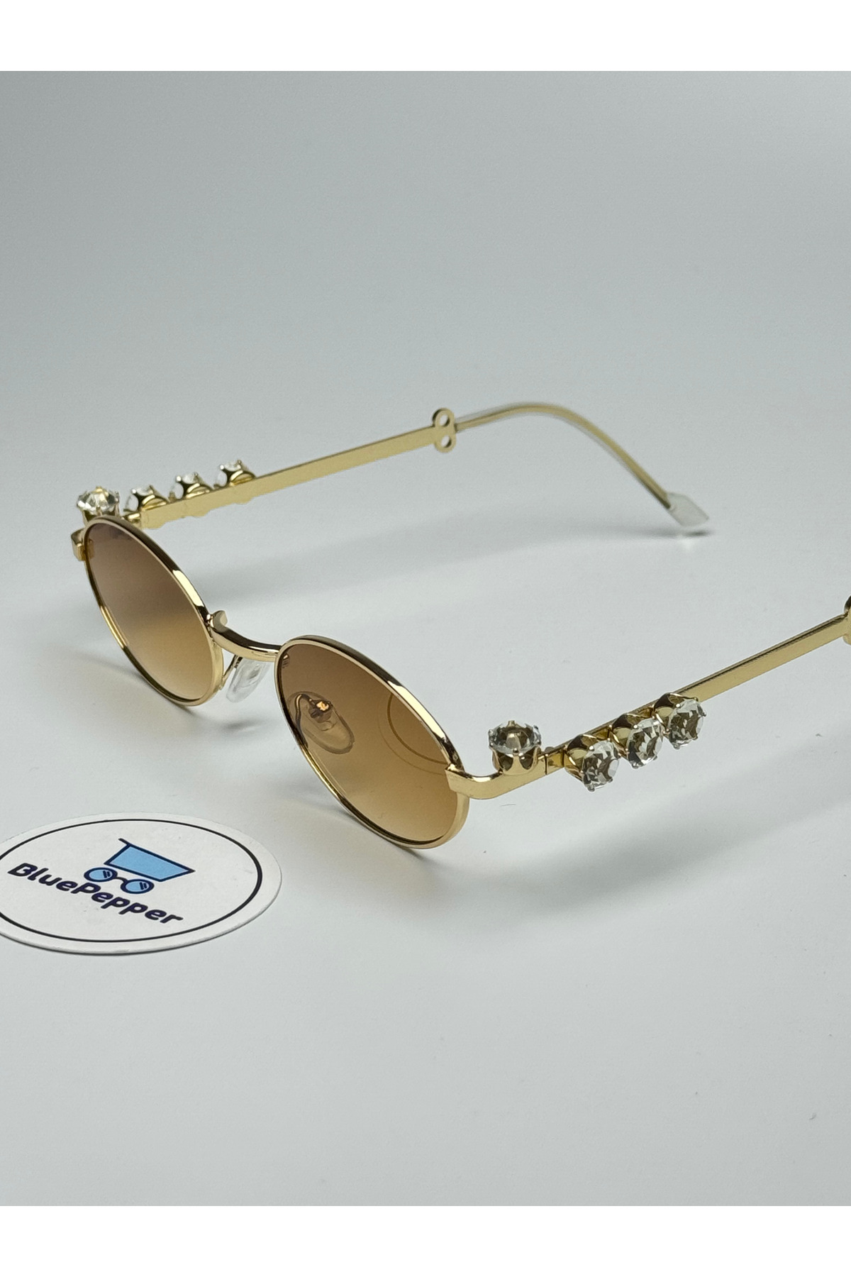 BluePepper DIAMOND KAHVE GÜNEŞ GÖZLÜĞÜ Oval Gold Çerçeve 50 ekartman - Görsel 3