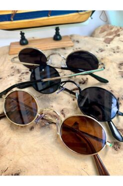 BLUE MOON GLASSES Unısex Gold Metal Çerçeveli Kahverengi Mat Küçük Yuvarlak Güneş Gözlüğü