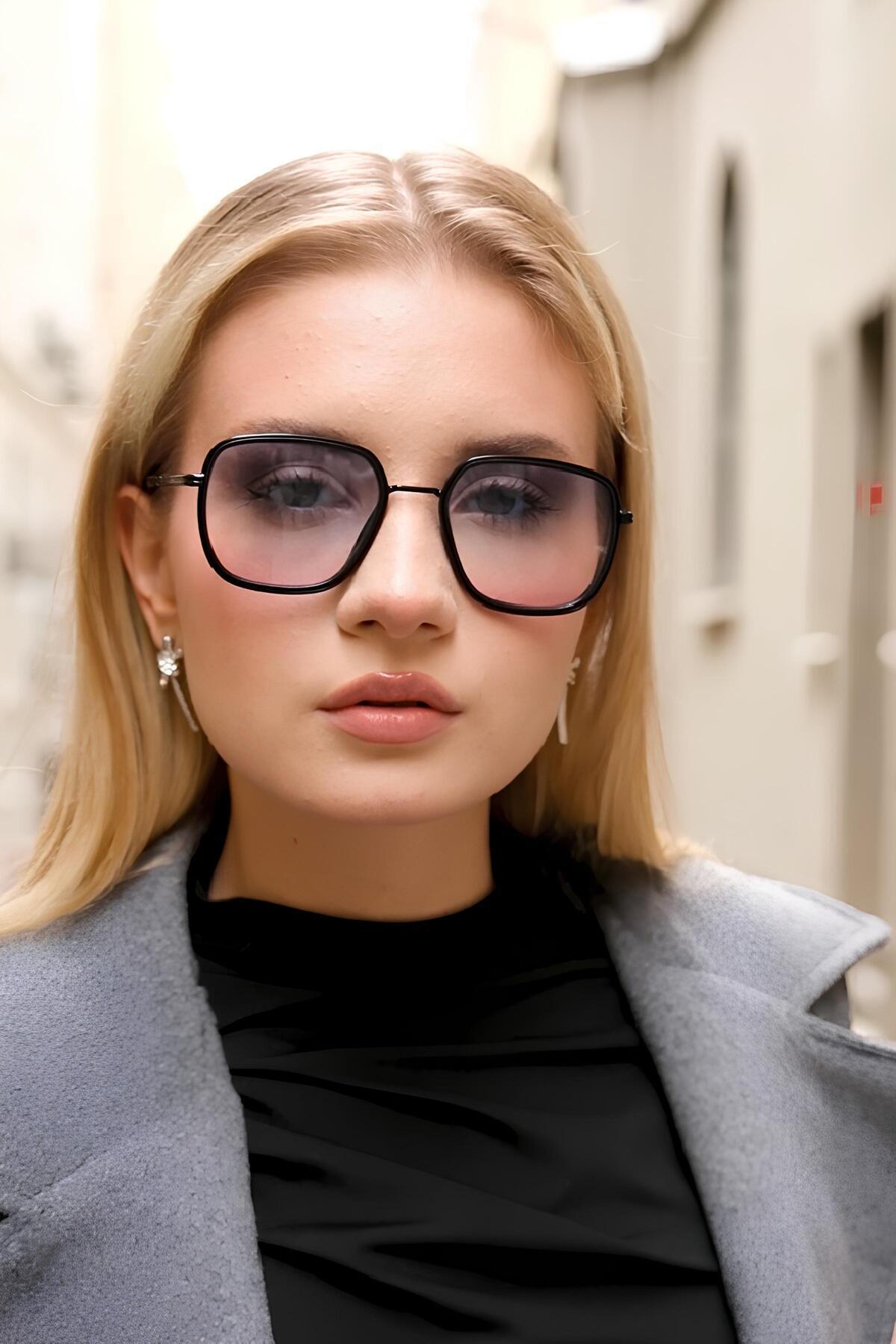 Eyesofia Izara Dikdörtgen Siyah Mavi Degrade Unisex Güneş Gözlüğü - Görsel 2