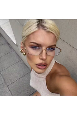 BluePepper RIMLESS | Gold Yarım Çerçeveli Dikdörtgen Gözlük Şeffaf Gri Soft Degrade Camlı Modern Lüks Tasarım